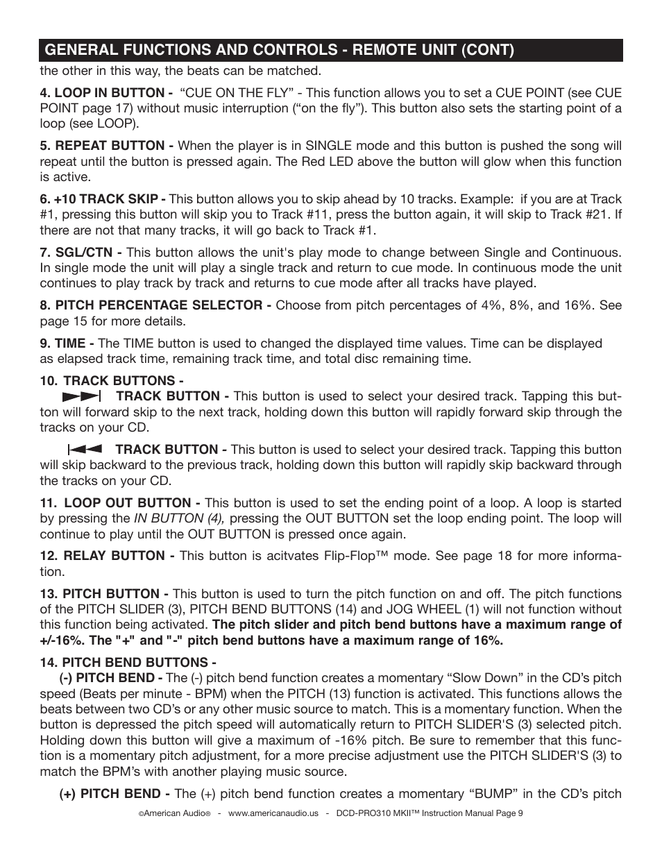 American Audio DCD-PRO310 MKII User Manual | Page 9 / 23