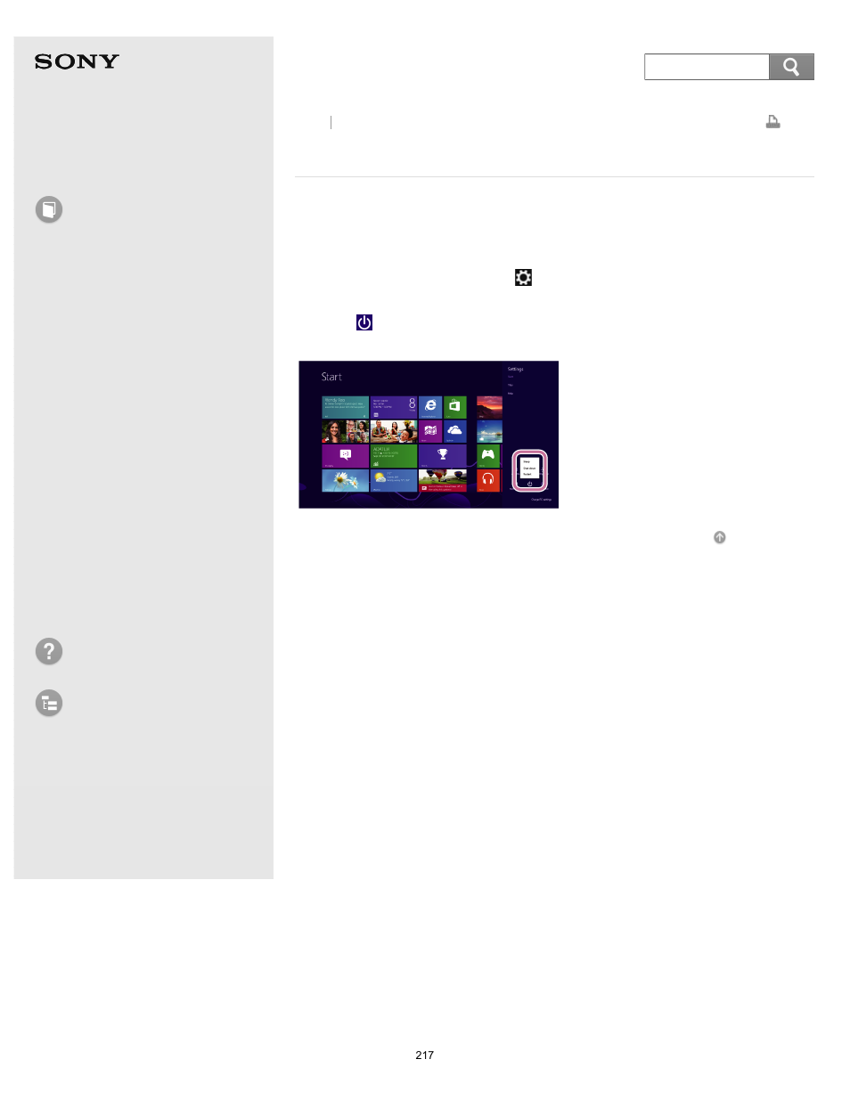 Entering sleep mode, shutting down, or restarting, User guide, How to use | Troubleshooting list of topics | Sony Vaio SVF1421 User Manual | Page 217 / 450