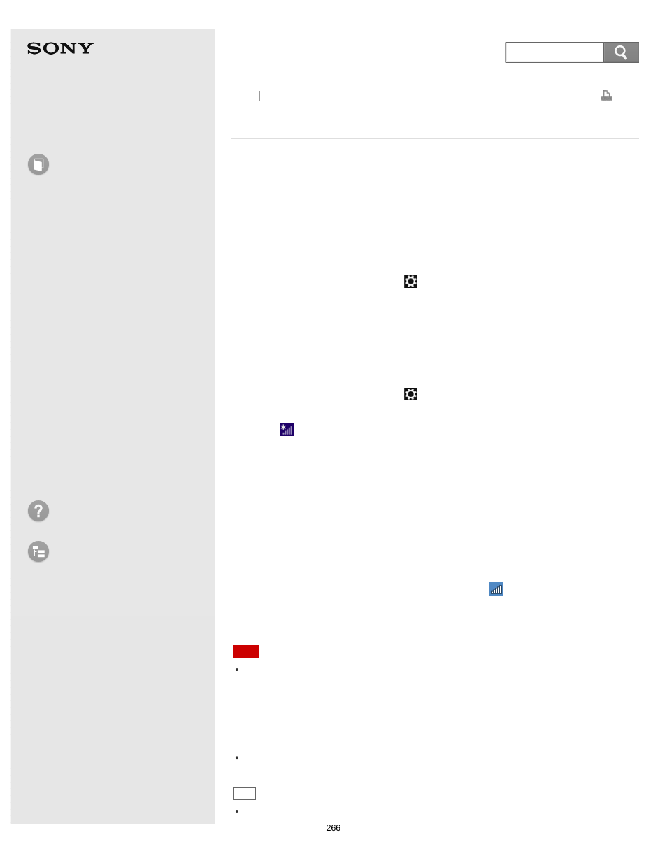 Starting wi-fi(r) (wireless lan) communications, Starting wi-fi(r) (wireless lan), Communications | User guide, How to use, Troubleshooting list of topics, Vaio fit 14e/15e, Search | Sony Vaio SVF1421 User Manual | Page 266 / 450