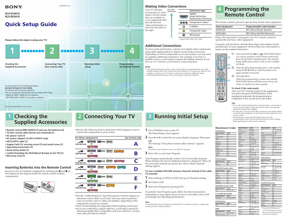 Sony KLV-S19A10 User Manual | 2 pages