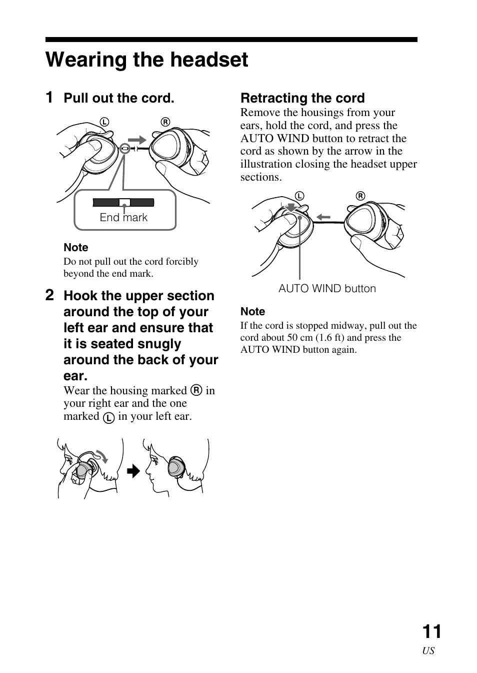 Wearing the headset | Sony DR-BT30Q User Manual | Page 11 / 56