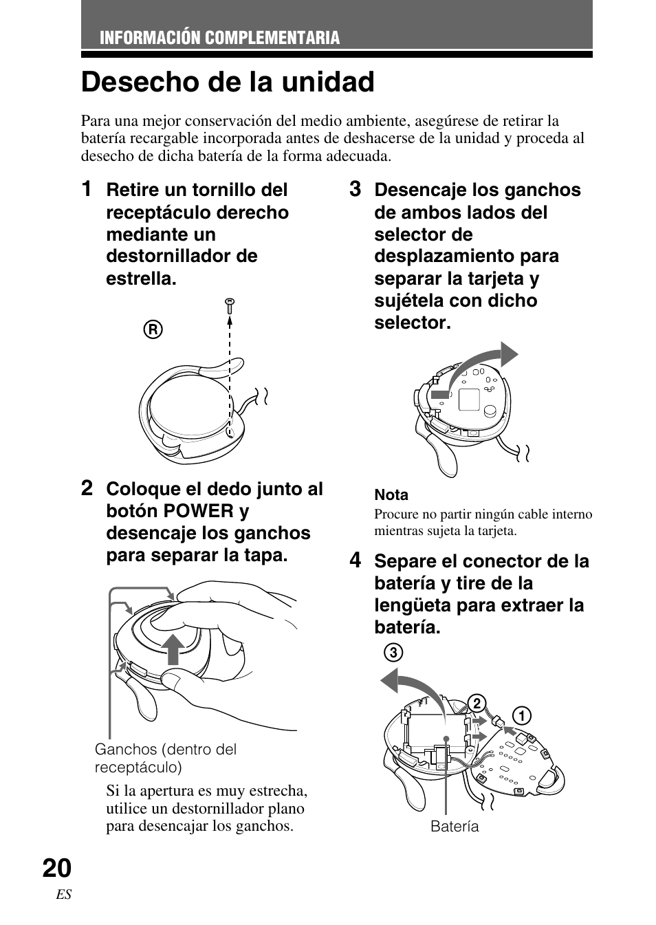 Información complementaria, Desecho de la unidad | Sony DR-BT30Q User Manual | Page 46 / 56