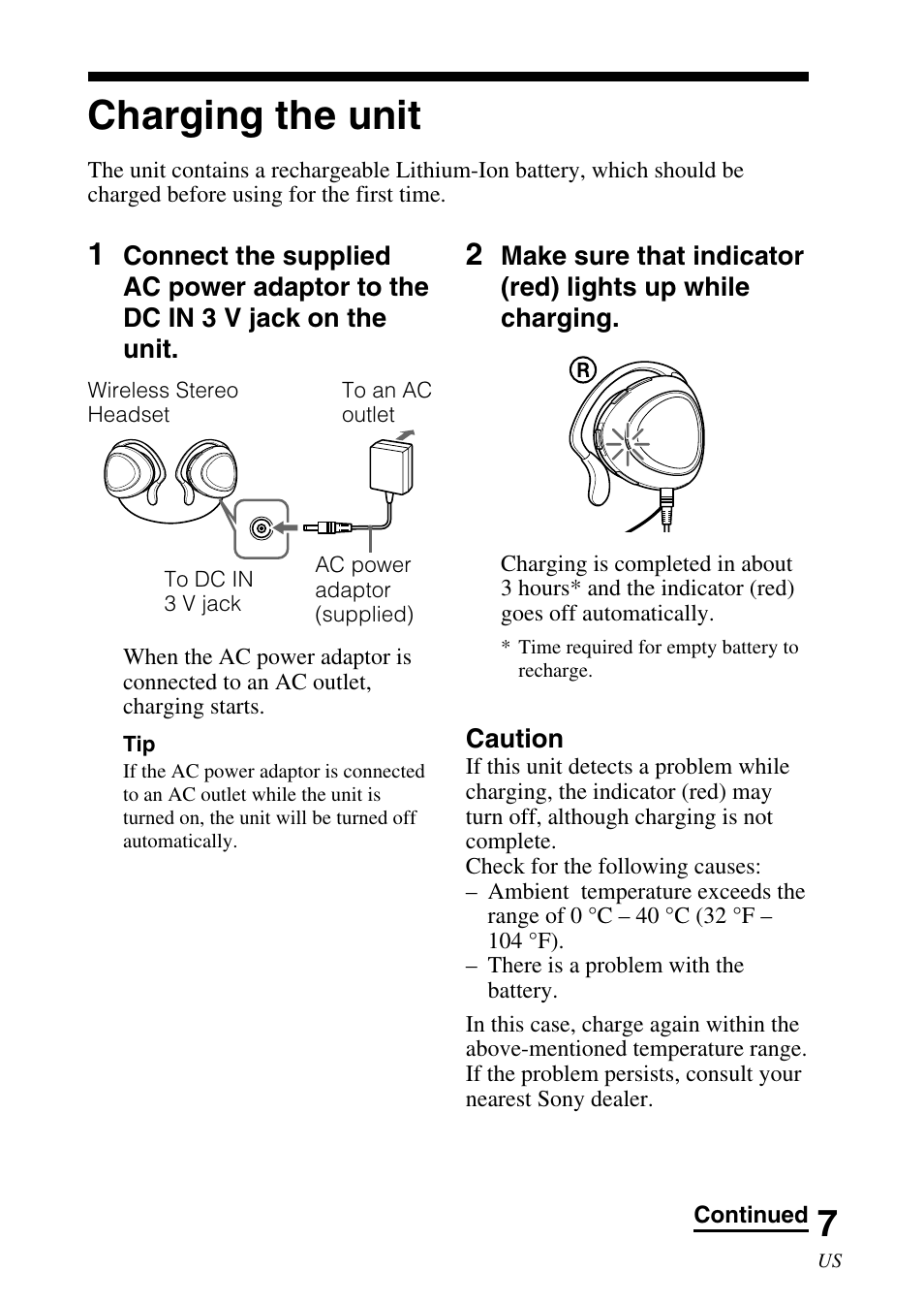 Charging the unit | Sony DR-BT30Q User Manual | Page 7 / 56