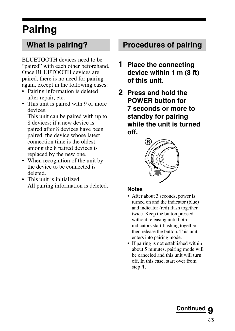 Pairing, What is pairing, Procedures of pairing | What is pairing? procedures of pairing, Procedures of pairing 1 | Sony DR-BT30Q User Manual | Page 9 / 56