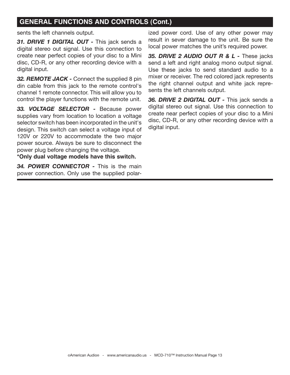 General functions and controls (cont.) | American Audio MCD-710 User Manual | Page 13 / 33