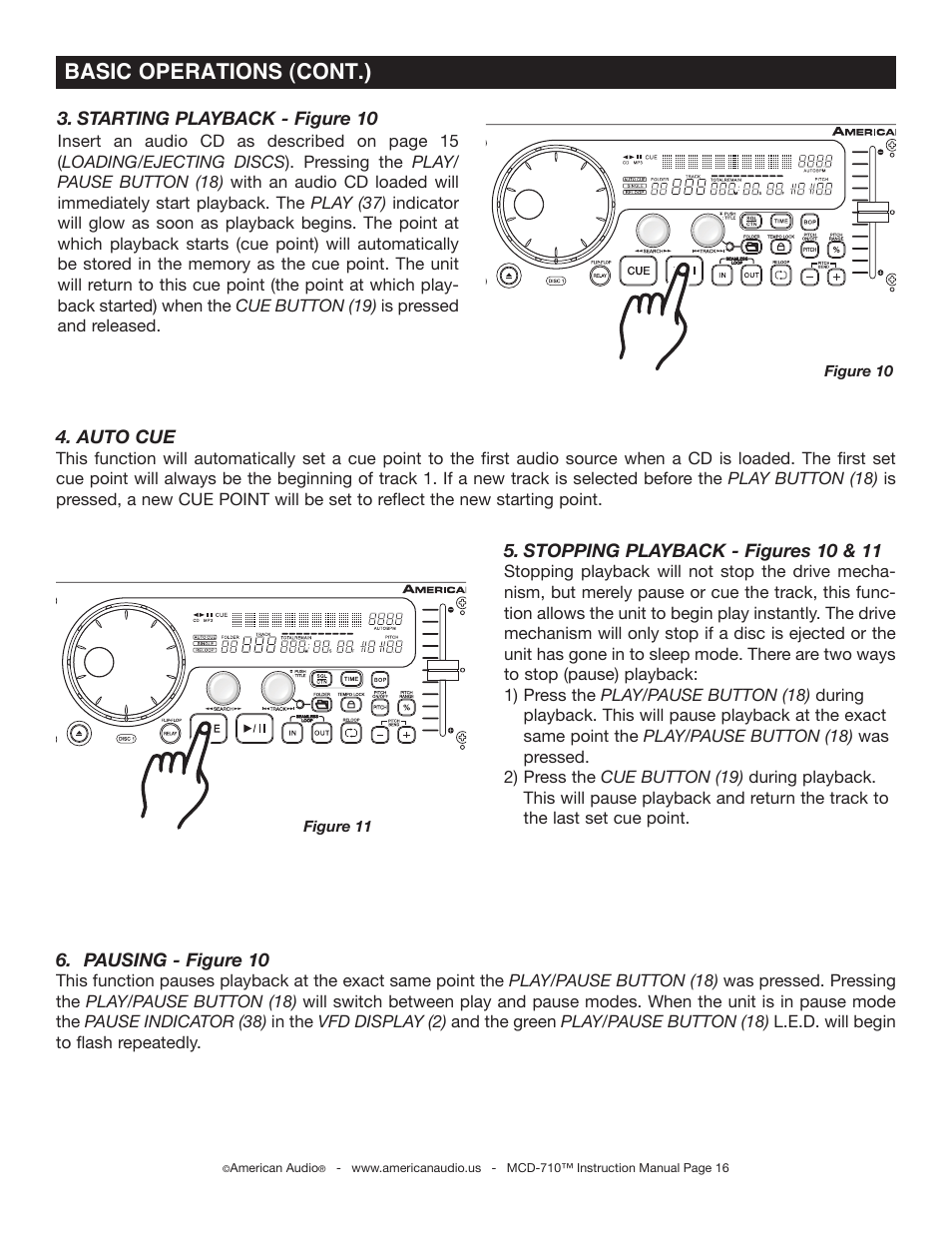 Basic operations (cont.) | American Audio MCD-710 User Manual | Page 16 / 33