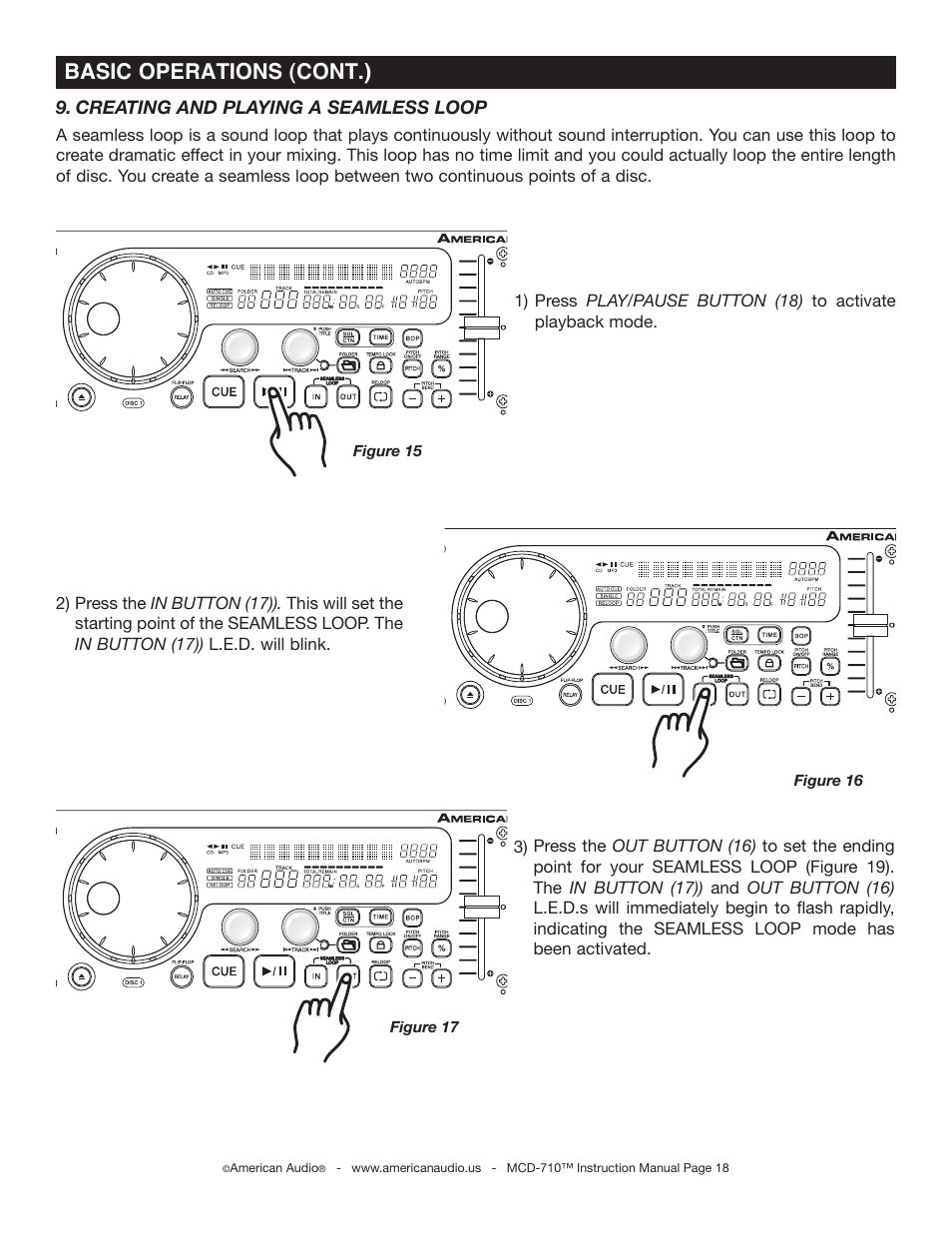 Basic operations (cont.) | American Audio MCD-710 User Manual | Page 18 / 33