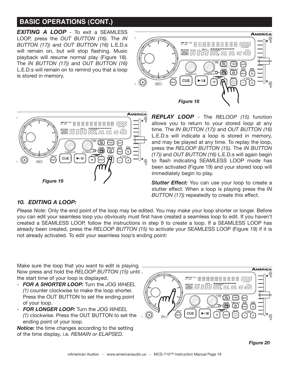 Basic operations (cont.) | American Audio MCD-710 User Manual | Page 19 / 33