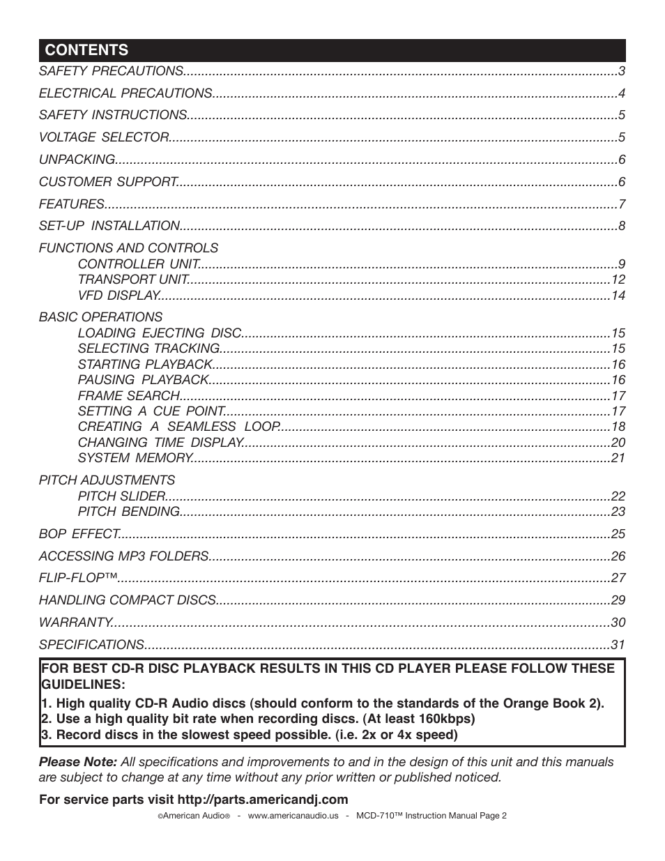 American Audio MCD-710 User Manual | Page 2 / 33