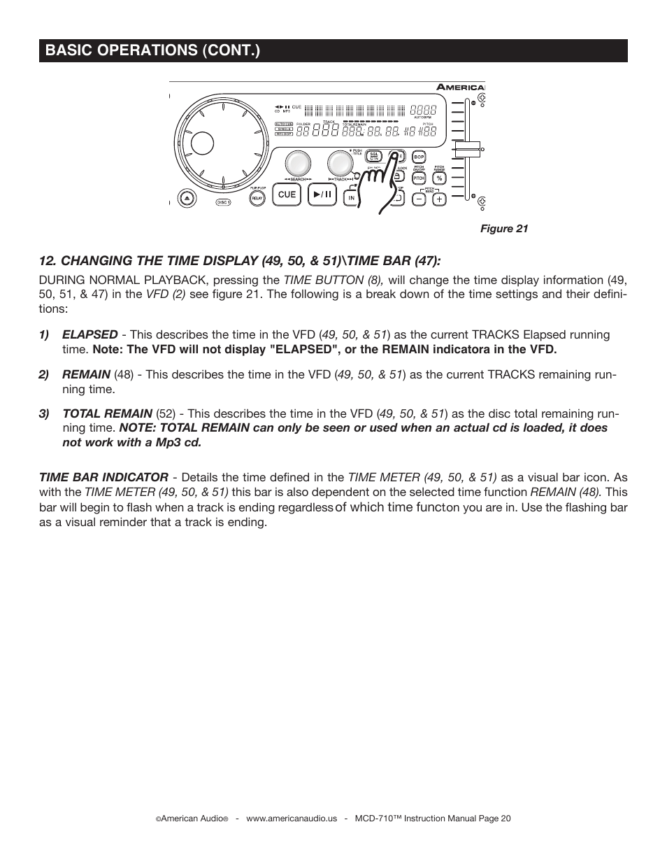 Basic operations (cont.) | American Audio MCD-710 User Manual | Page 20 / 33