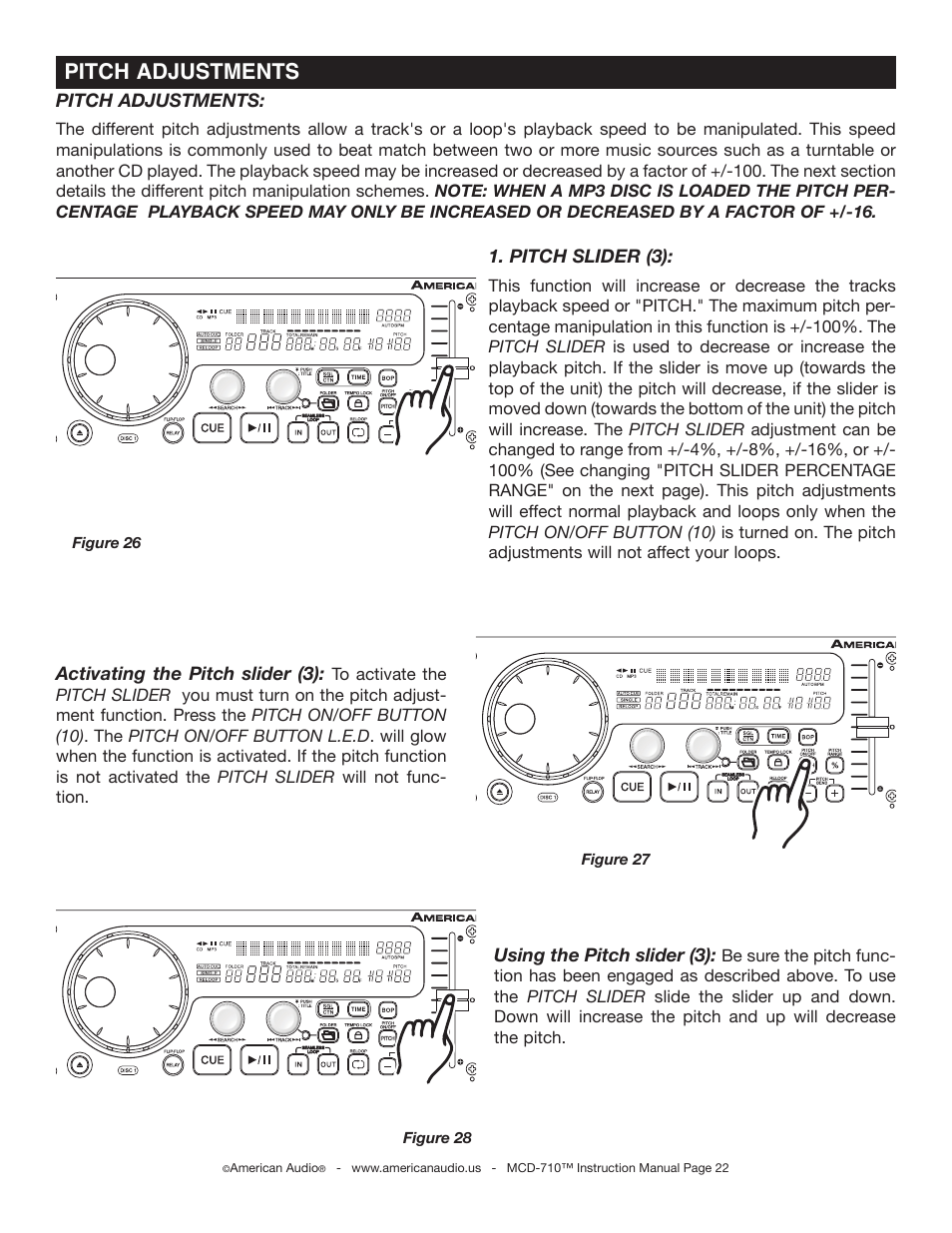 Pitch adjustments | American Audio MCD-710 User Manual | Page 22 / 33