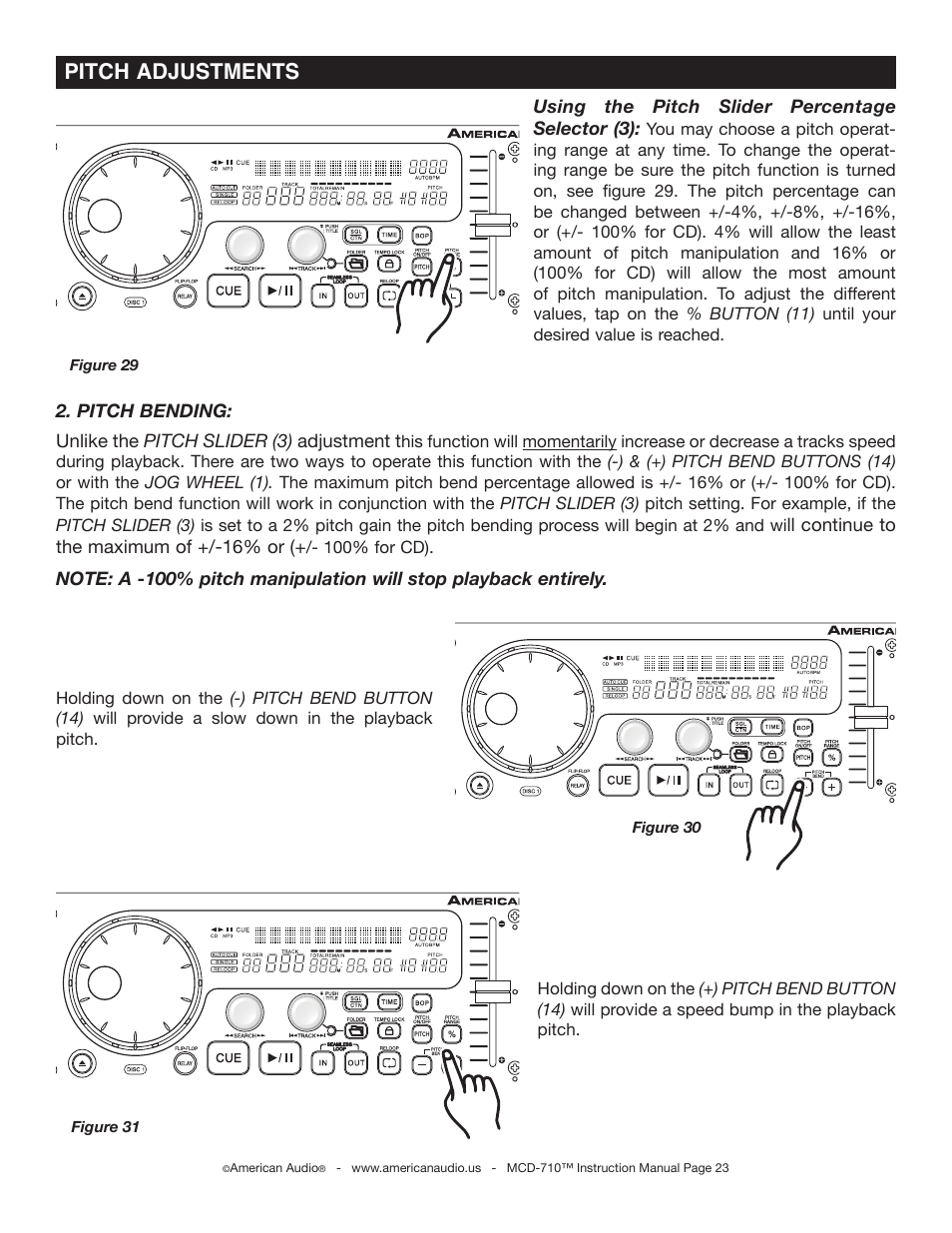 Pitch adjustments | American Audio MCD-710 User Manual | Page 23 / 33