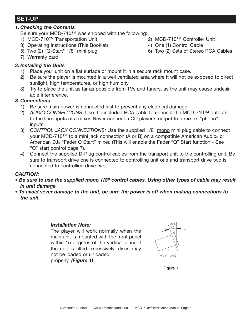 Set-up | American Audio MCD-710 User Manual | Page 8 / 33