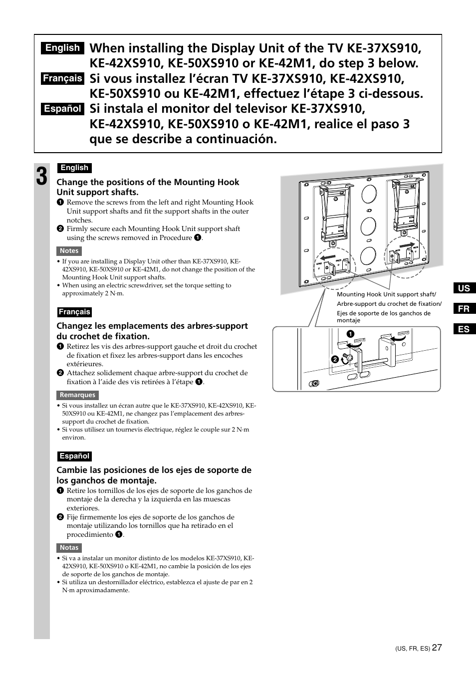 English, Français, Español | Sony KDE-50XBR950 User Manual | Page 27 / 44