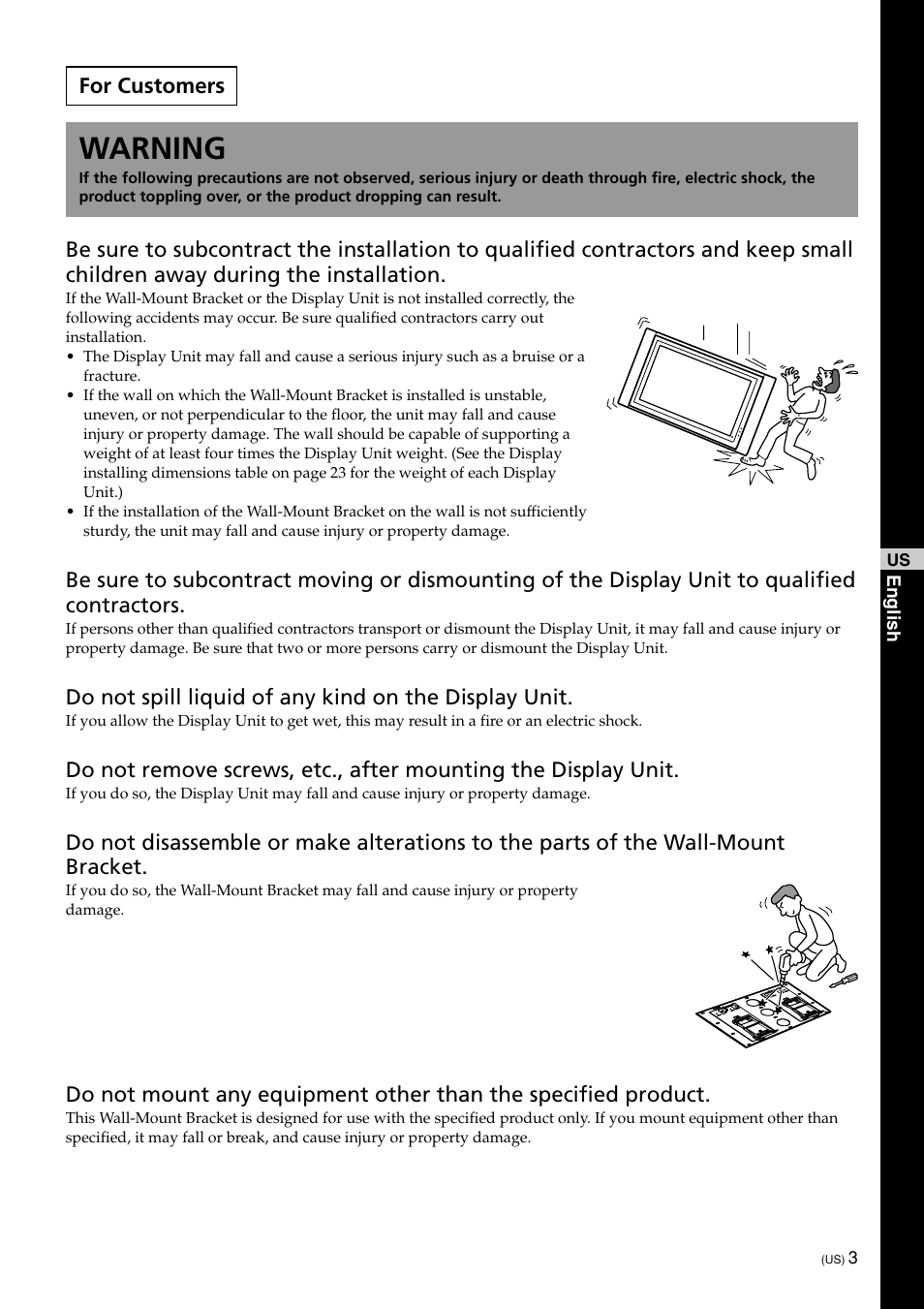 Warning, For customers | Sony KDE-50XBR950 User Manual | Page 3 / 44