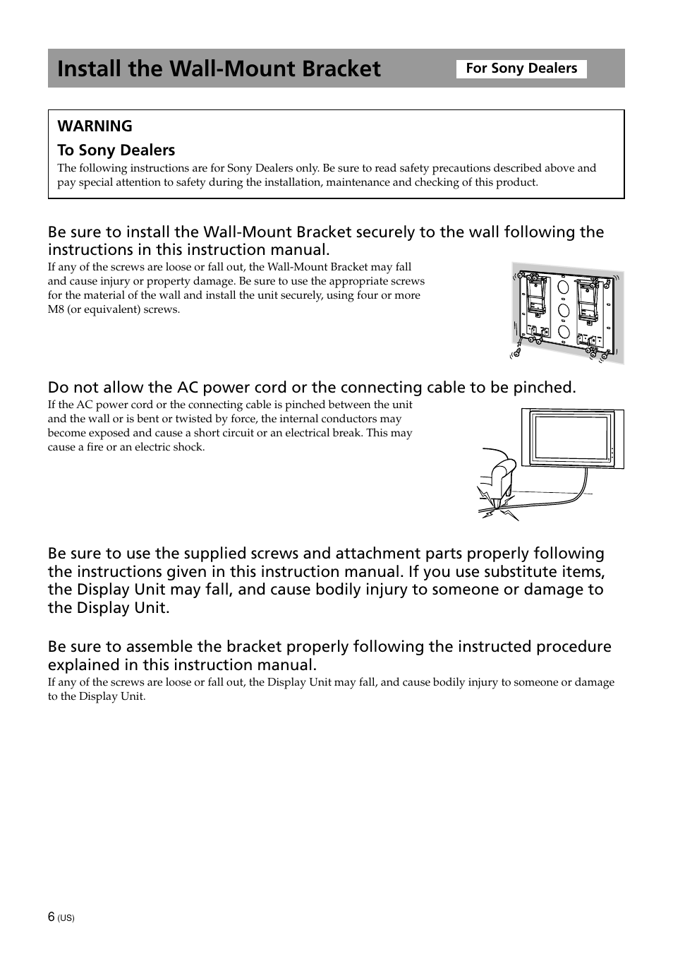 Install the wall-mount bracket | Sony KDE-50XBR950 User Manual | Page 6 / 44