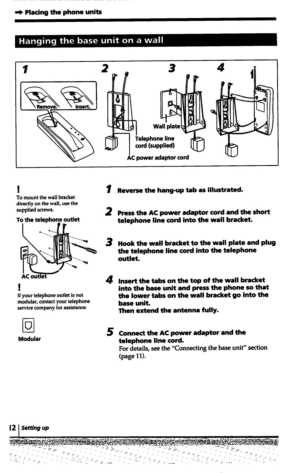 Hanging the base unit on a wall | Sony SPP-1000 User Manual | Page 12 / 55