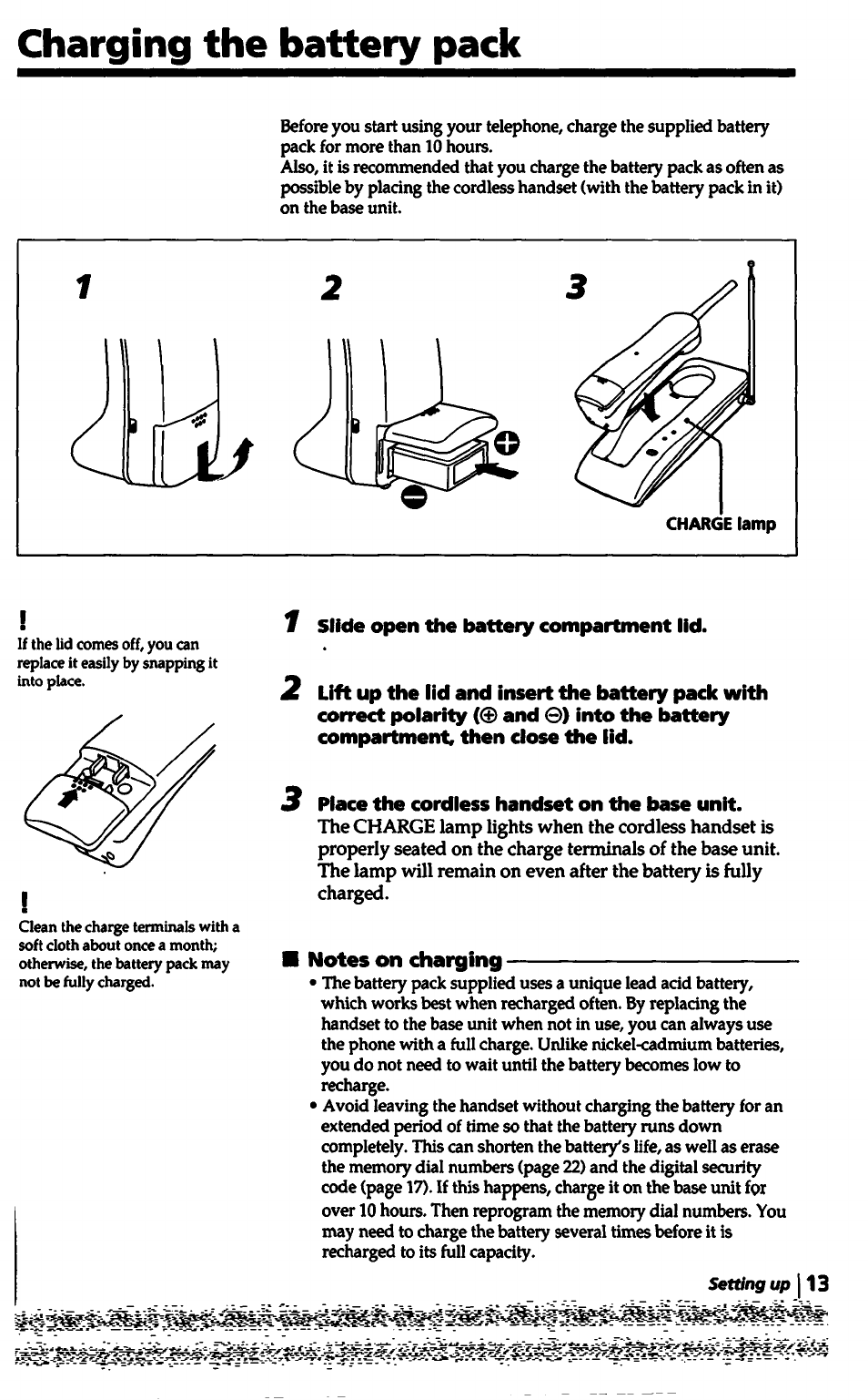 Charging the battery pack, Notes on charging | Sony SPP-1000 User Manual | Page 13 / 55