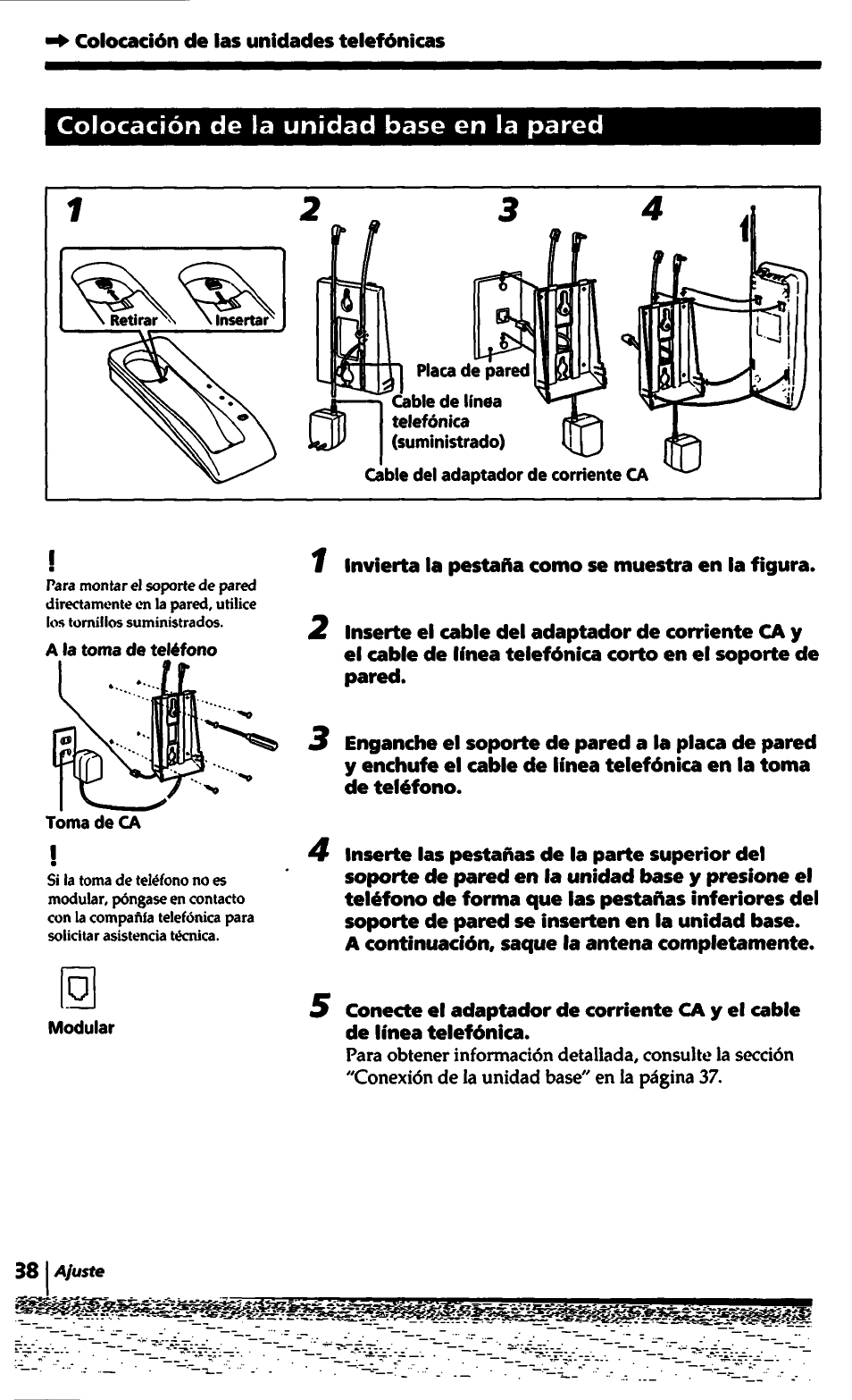 Colocación de la unidad base en la pared, Lji>s | Sony SPP-1000 User Manual | Page 38 / 55