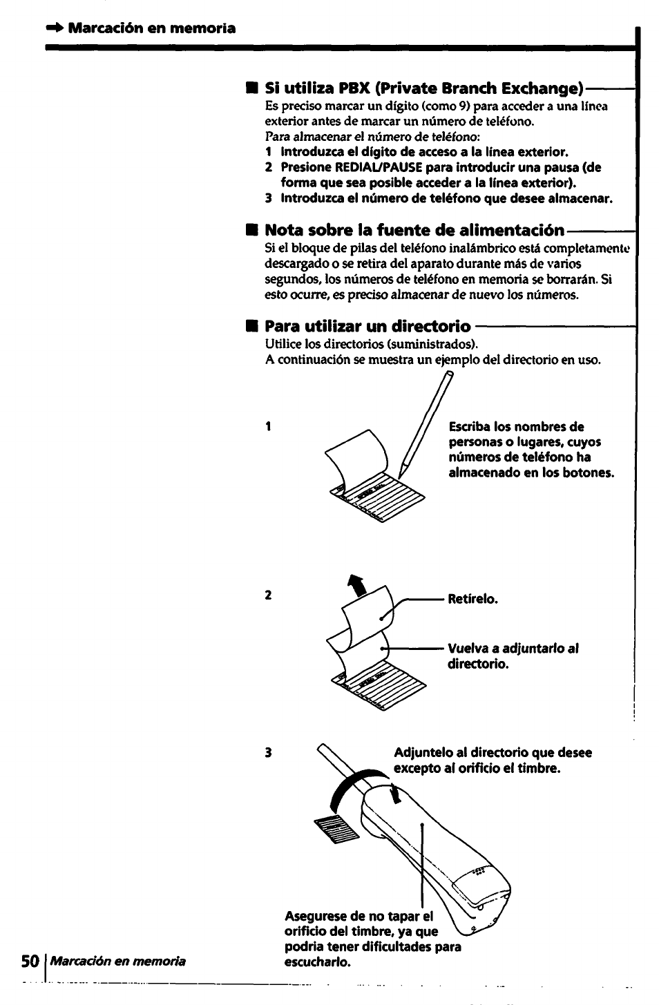 Marcación en memoria | Sony SPP-1000 User Manual | Page 50 / 55