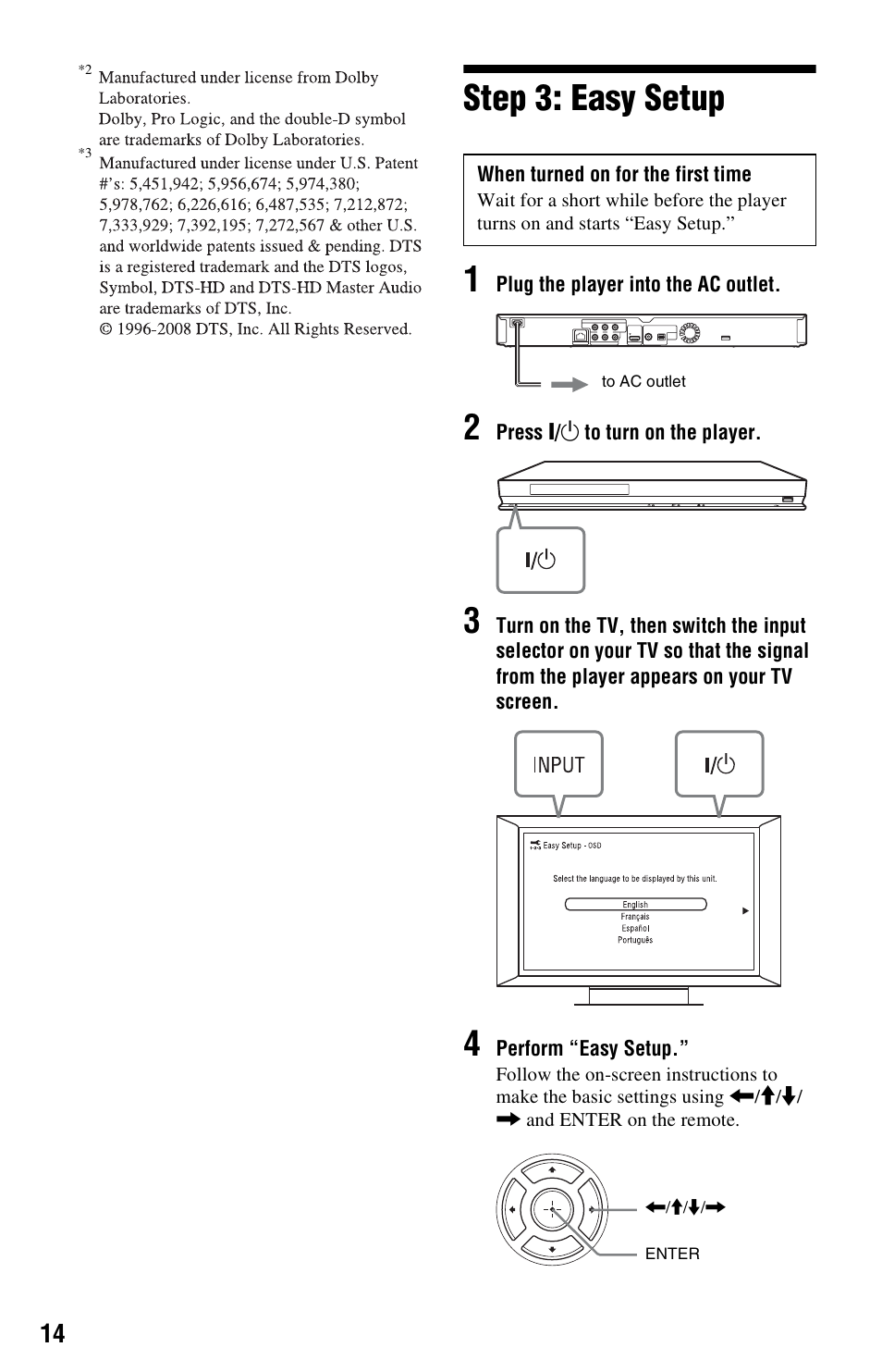 Step 3: easy setup, Step 3: easy setup 1 | Sony BDP-BX57 User Manual | Page 14 / 39