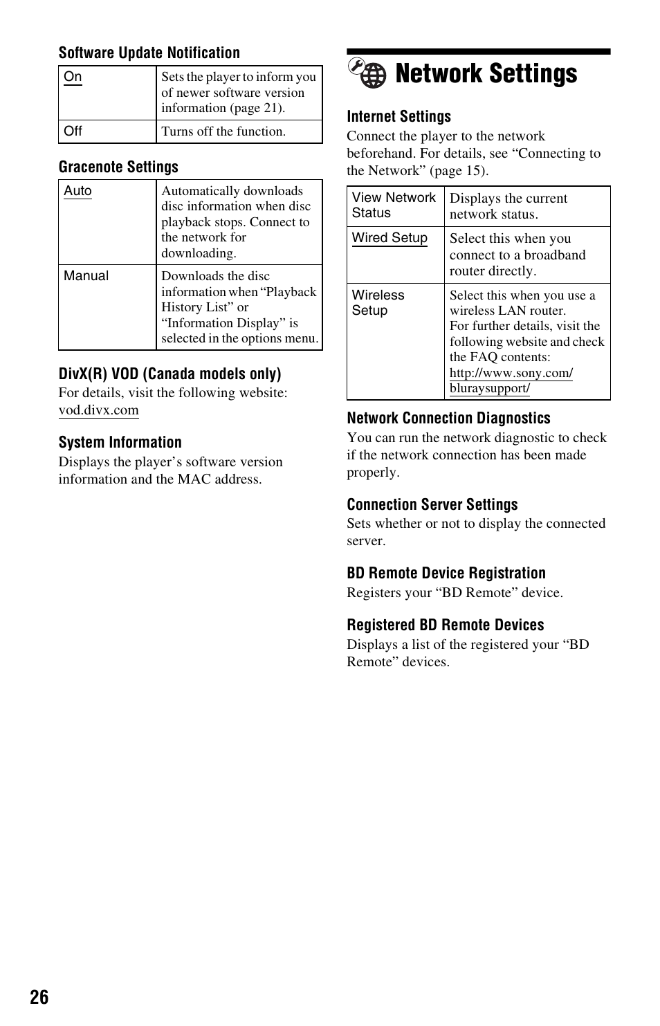 Network settings | Sony BDP-BX57 User Manual | Page 26 / 39