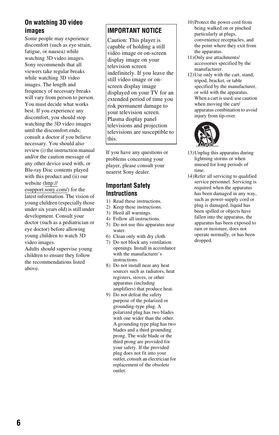 On watching 3d video images, Important safety instructions, Important notice | Sony BDP-BX57 User Manual | Page 6 / 39