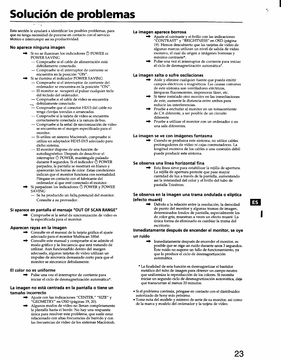 Solución de problemas | Sony CPD-100SF User Manual | Page 23 / 30