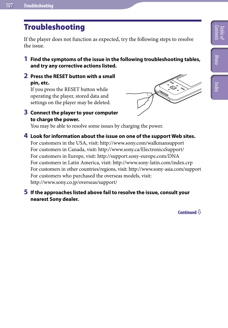 Troubleshooting | Sony NWZ-S716FSNC User Manual | Page 107 / 140