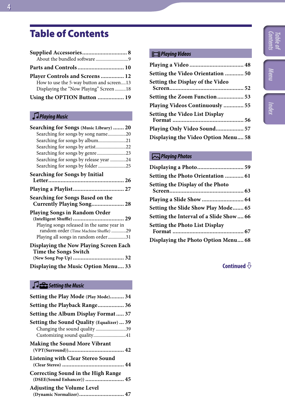 Sony NWZ-S716FSNC User Manual | Page 4 / 140