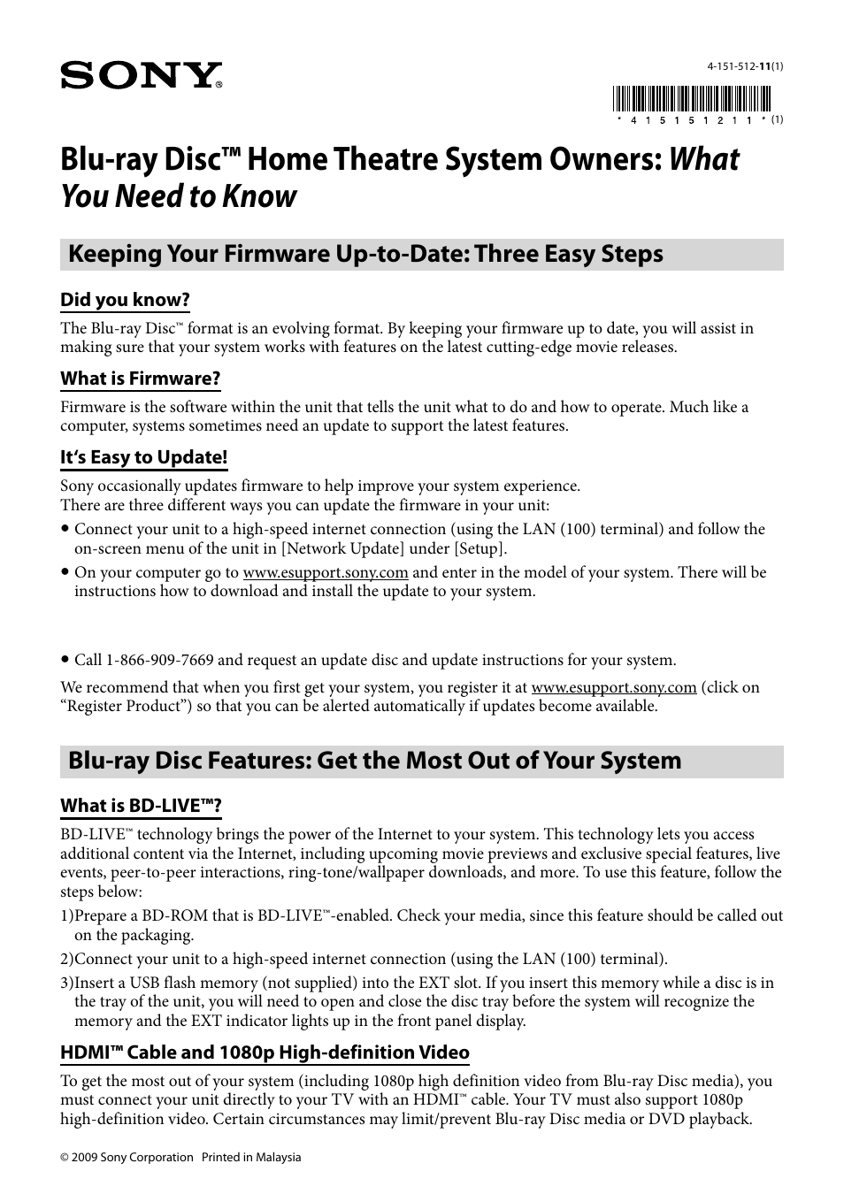 Sony BDV-T10 User Manual | 2 pages