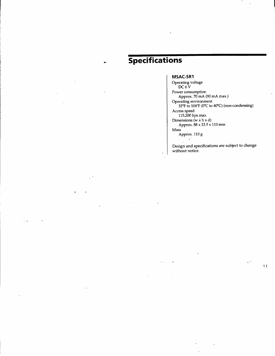 Specifications | Sony DCR-PC100 User Manual | Page 11 / 11