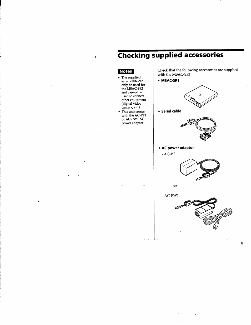 Checking supplied accessories | Sony DCR-PC100 User Manual | Page 5 / 11
