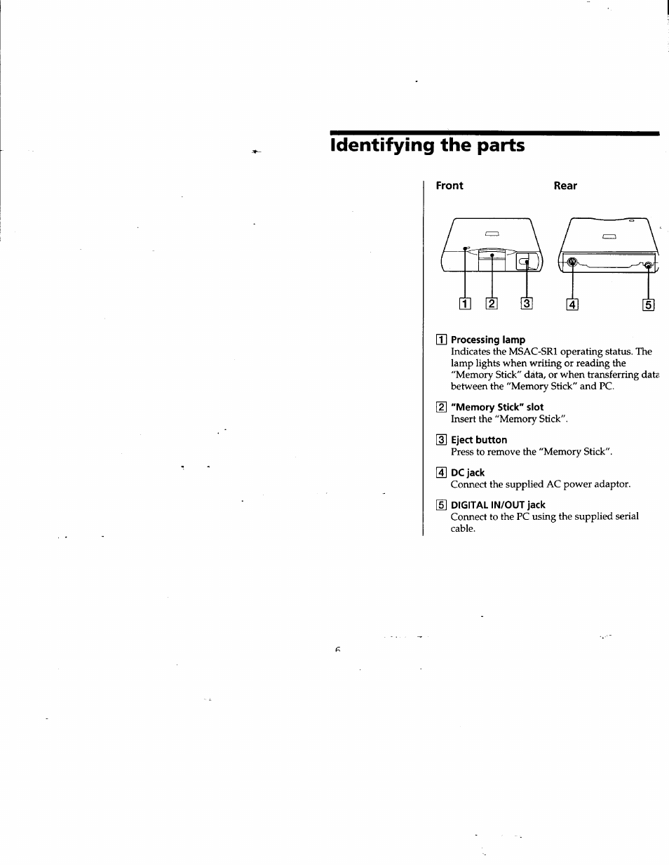 Identifying the parts | Sony DCR-PC100 User Manual | Page 6 / 11