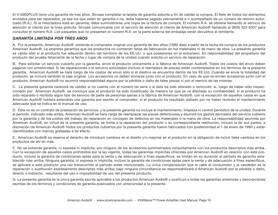 American Audio Model V 5000 User Manual | Page 16 / 18