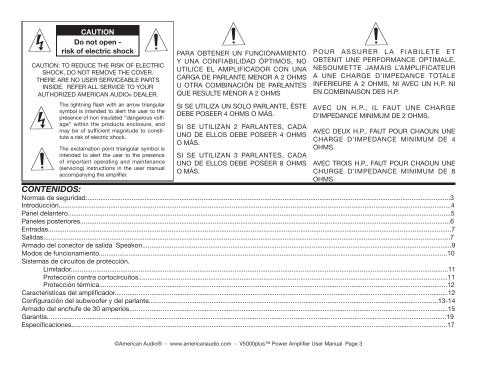 American Audio Model V 5000 User Manual | Page 3 / 18