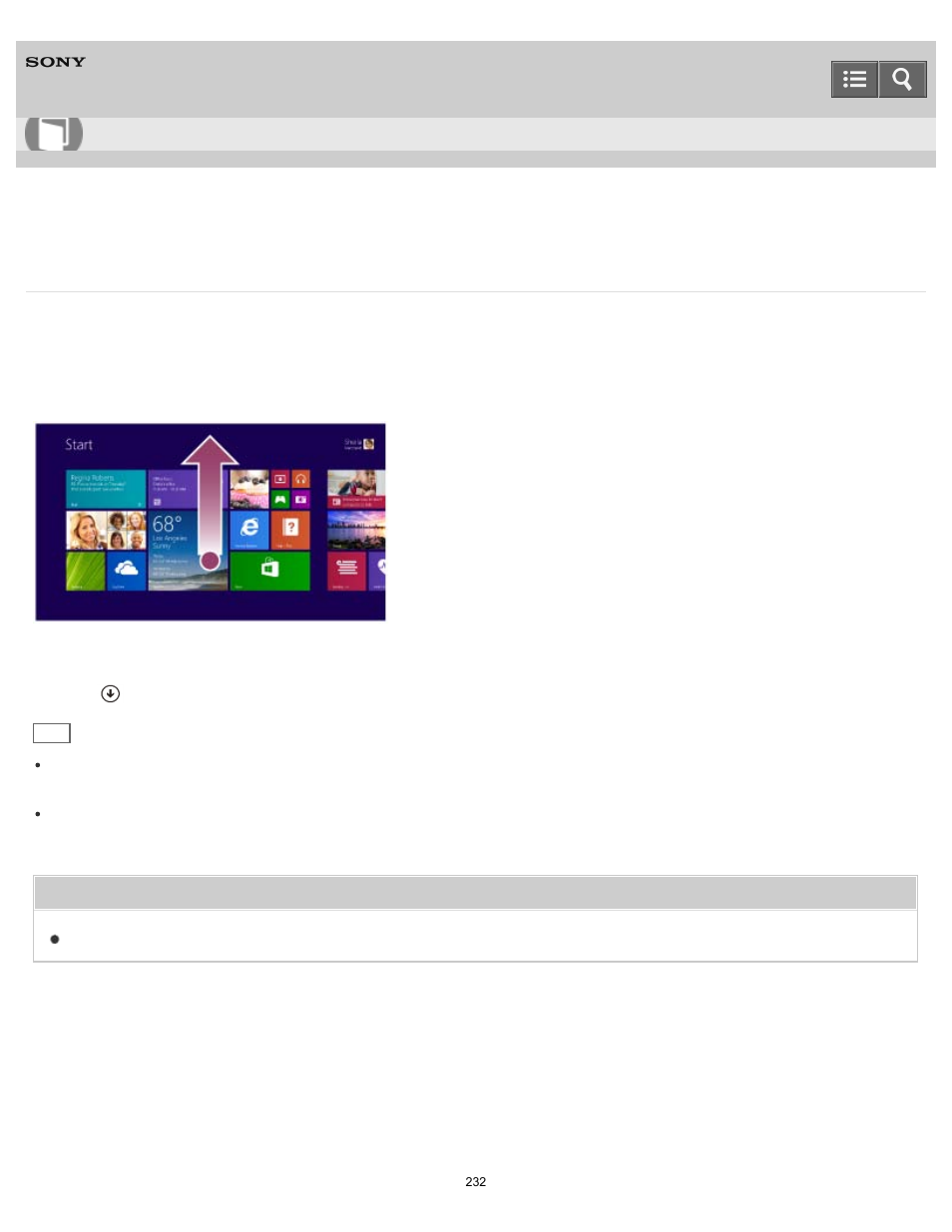 Opening the app list, User guide | Sony SVF1432ACXW User Manual | Page 232 / 474
