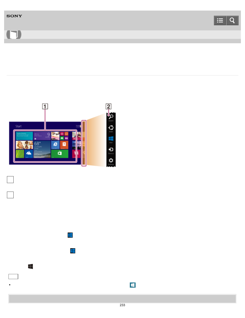 About the start screen and menu, User guide | Sony SVF1432ACXW User Manual | Page 233 / 474