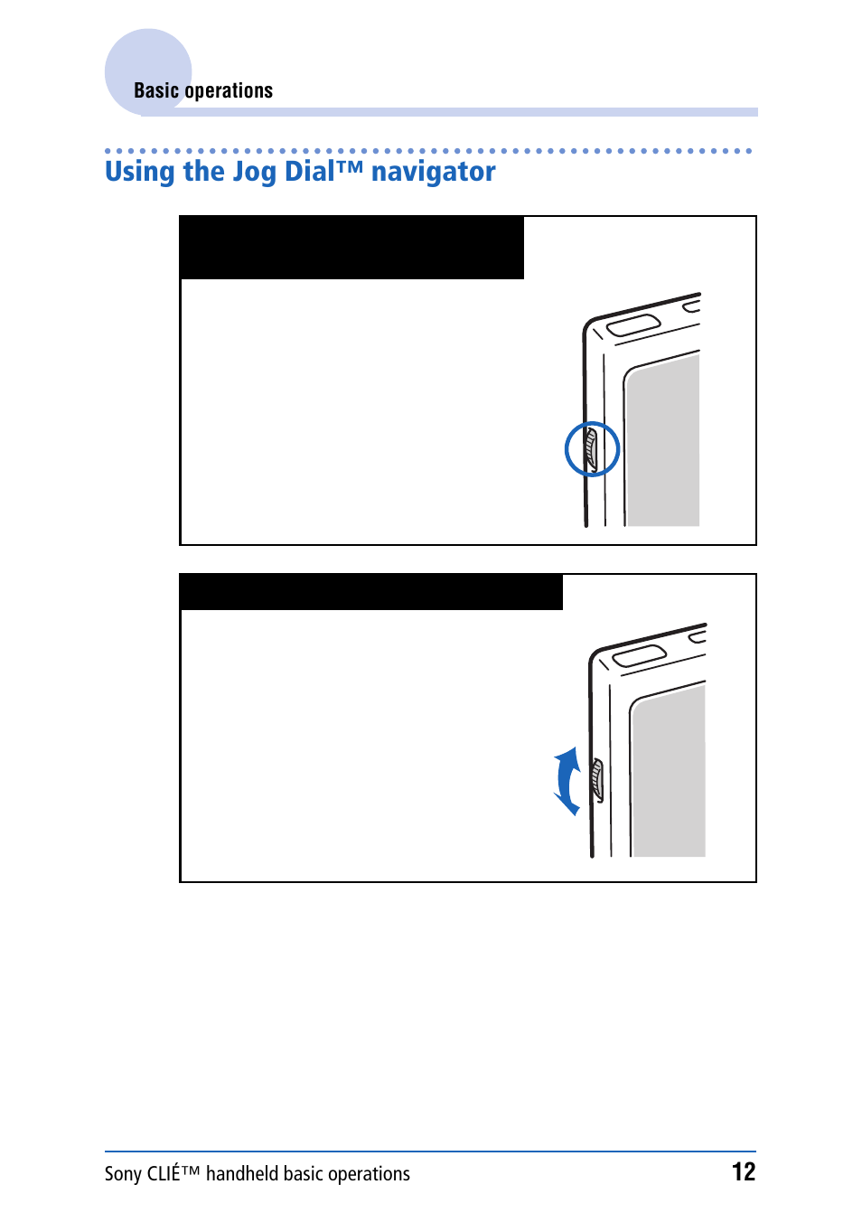 Using the jog dial™ navigator | Sony PEG-NZ90 User Manual | Page 12 / 186