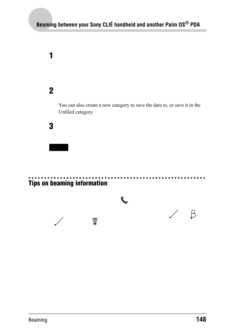 Tips on beaming information | Sony PEG-NZ90 User Manual | Page 148 / 186