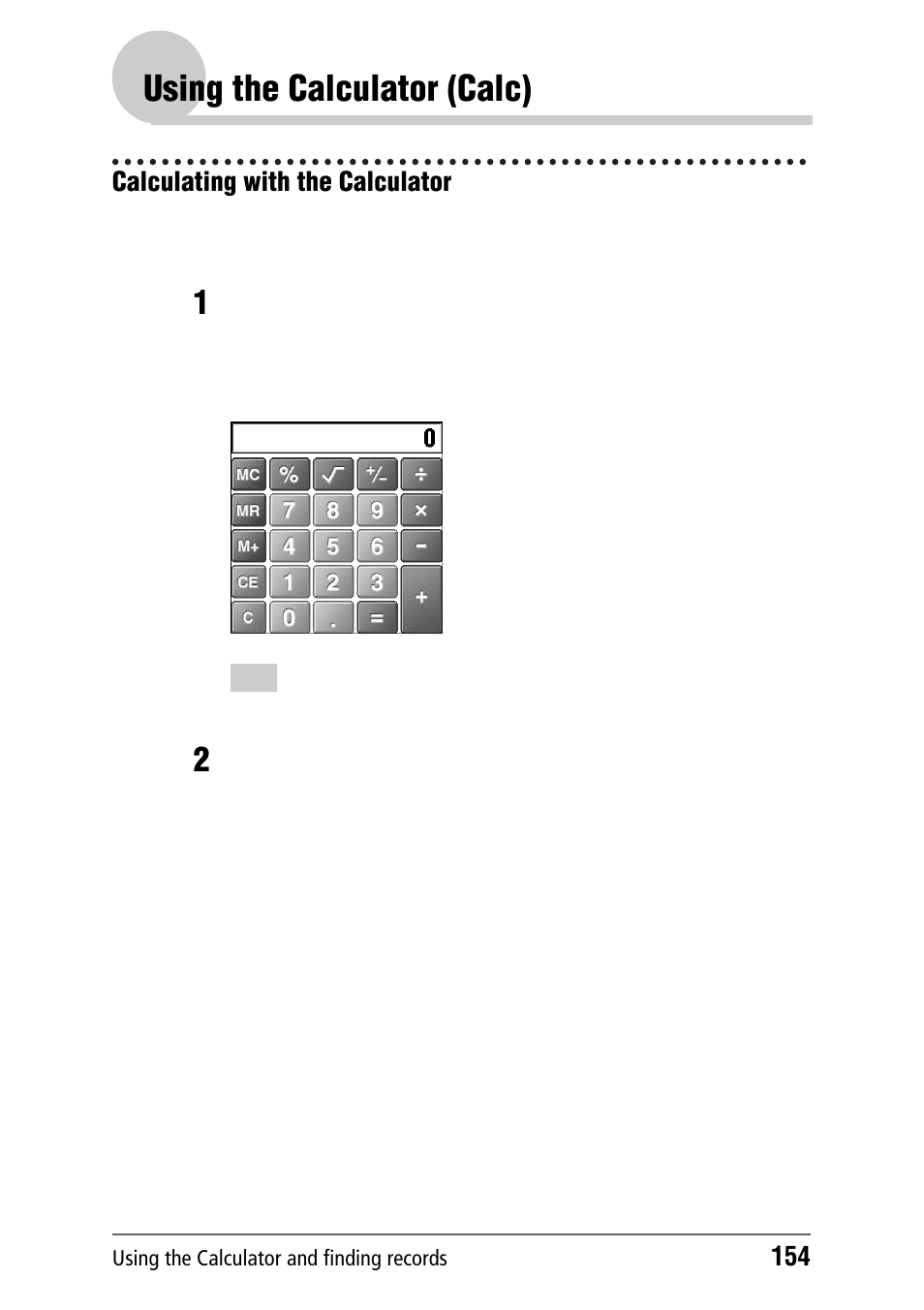 Using the calculator (calc), Calculating with the calculator | Sony PEG-NZ90 User Manual | Page 154 / 186