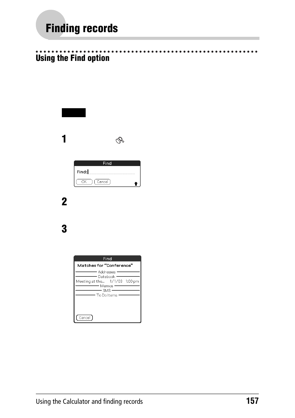 Finding records, Using the find option | Sony PEG-NZ90 User Manual | Page 157 / 186