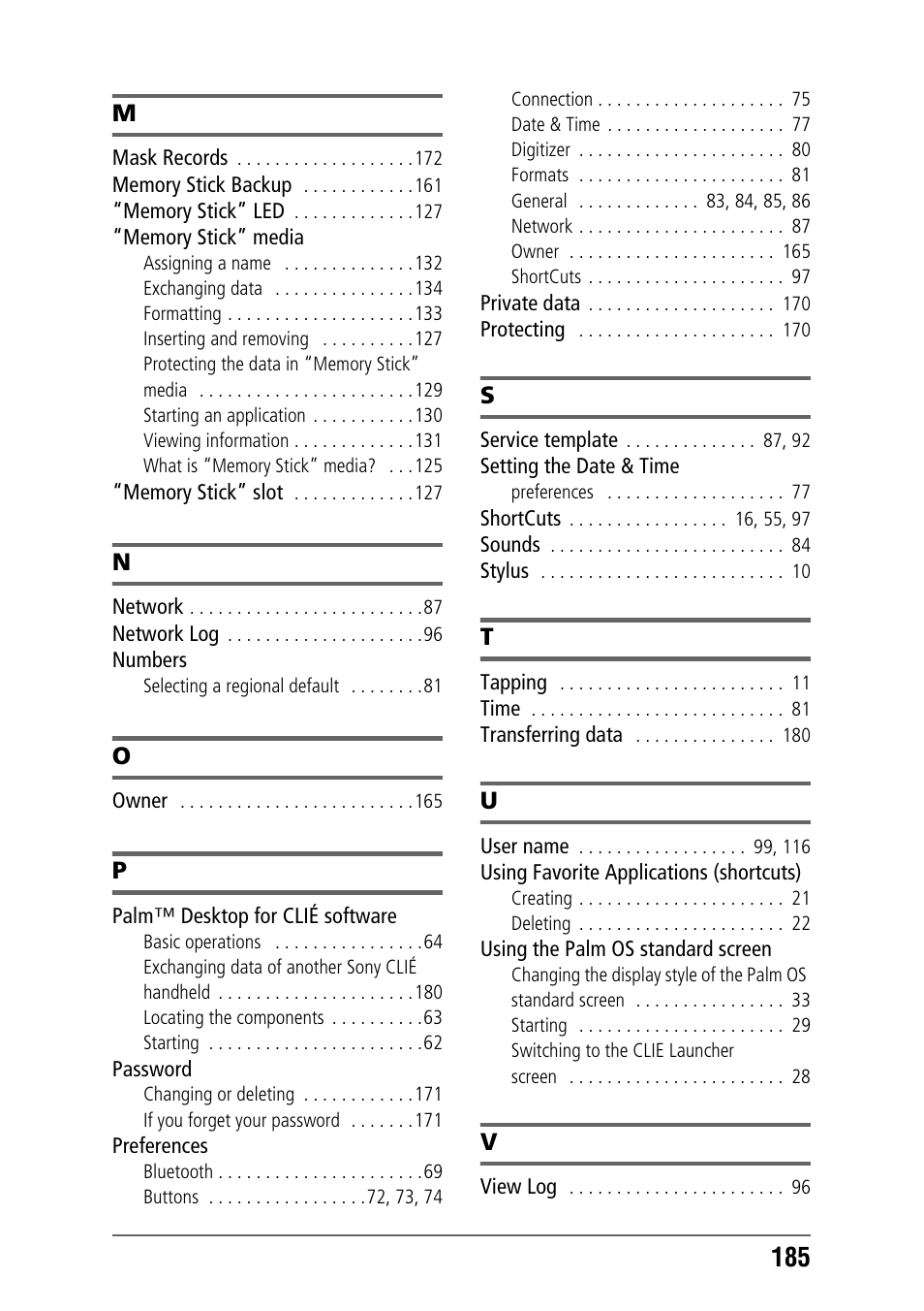 Sony PEG-NZ90 User Manual | Page 185 / 186