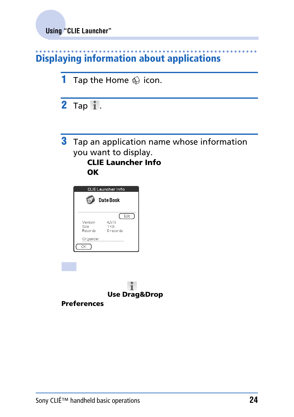 Displaying information about applications | Sony PEG-NZ90 User Manual | Page 24 / 186