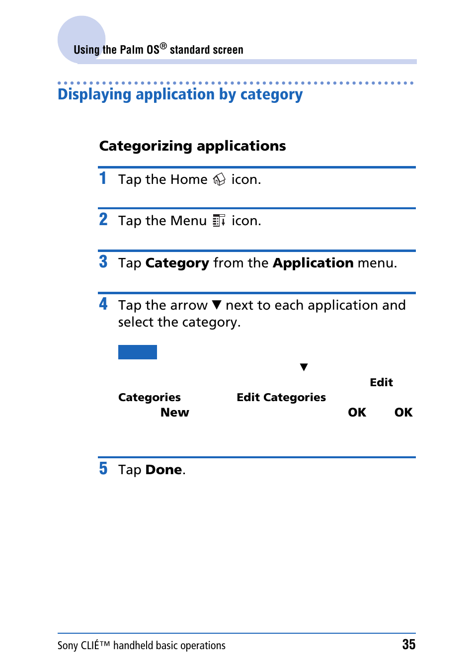 Displaying application by category | Sony PEG-NZ90 User Manual | Page 35 / 186