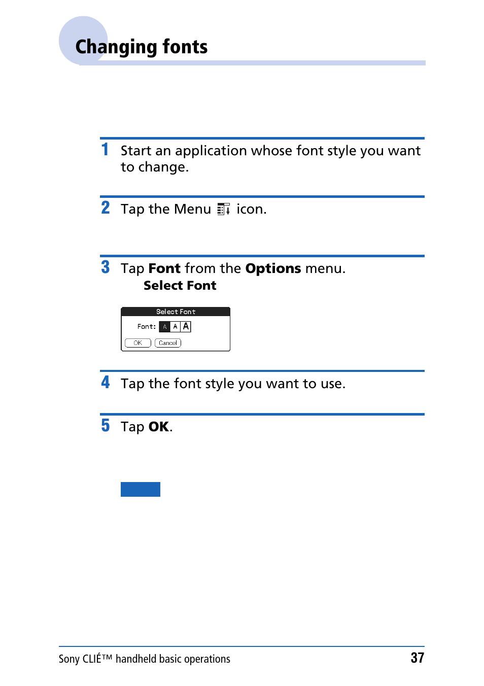 Changing fonts | Sony PEG-NZ90 User Manual | Page 37 / 186