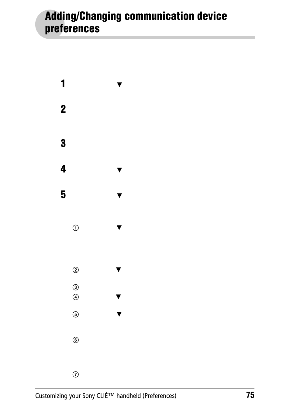 Adding/changing communication device preferences, Adding/changing communication device, Preferences | Ge 75 | Sony PEG-NZ90 User Manual | Page 75 / 186