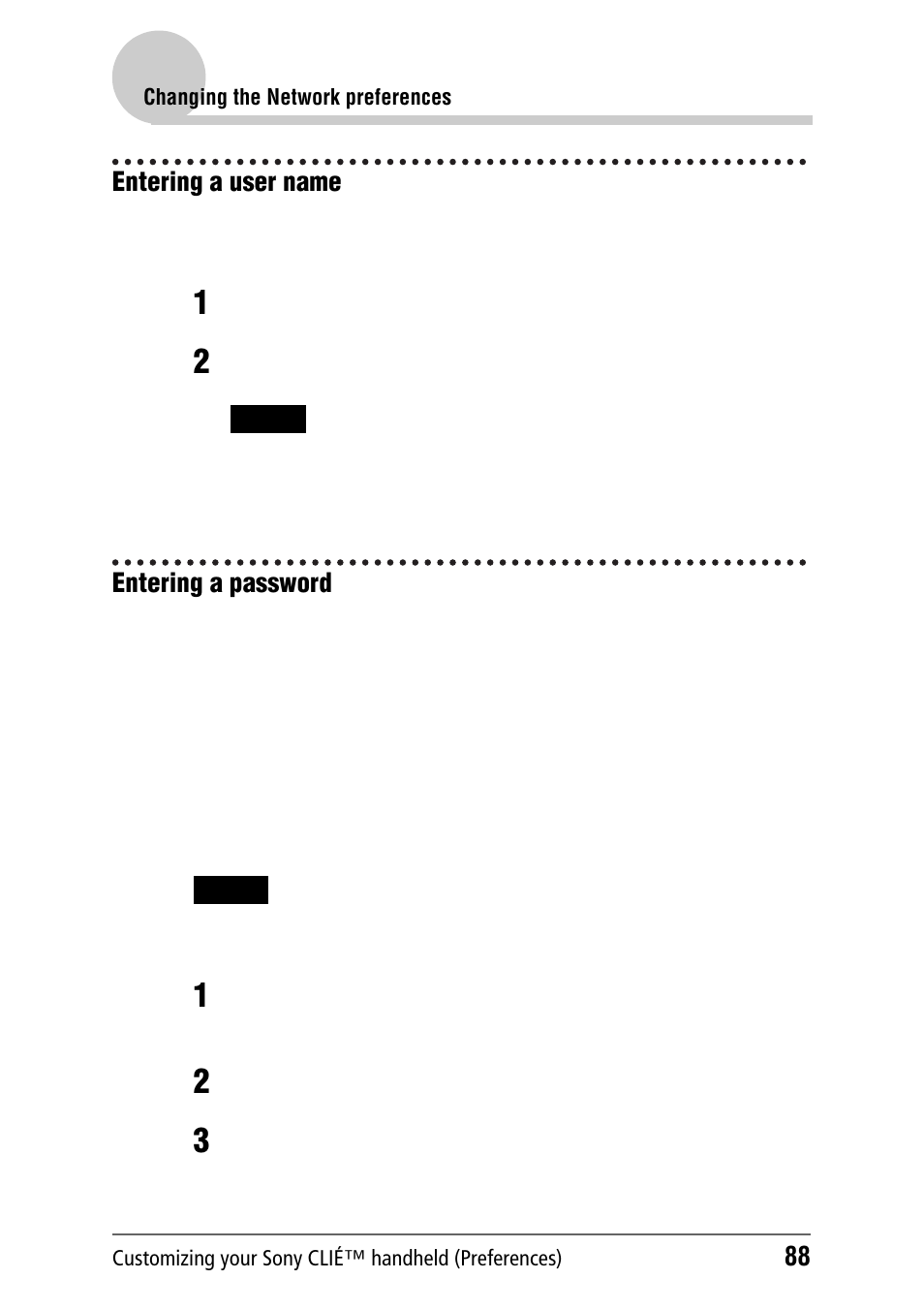 Entering a user name, Entering a password, Entering a user name entering a password | Sony PEG-NZ90 User Manual | Page 88 / 186