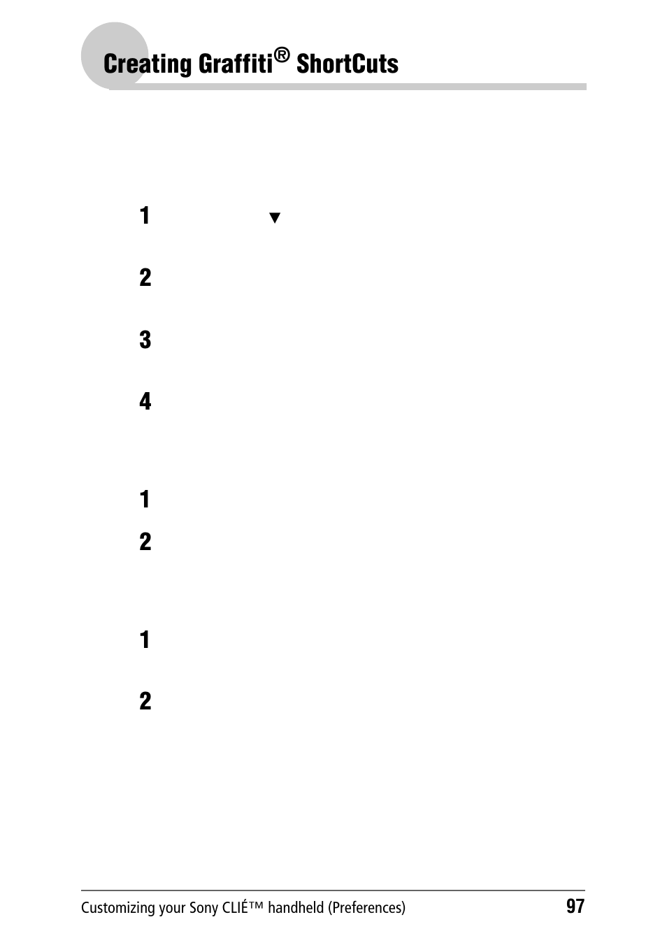 Creating graffiti® shortcuts, Creating graffiti, Shortcuts | Ge 97 | Sony PEG-NZ90 User Manual | Page 97 / 186