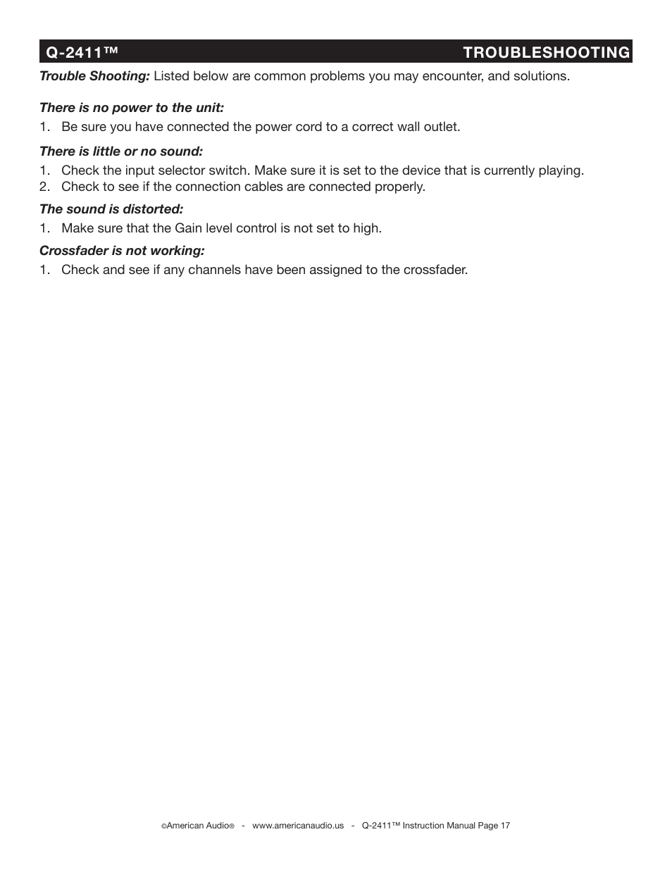 American Audio Q-2411 User Manual | Page 17 / 20